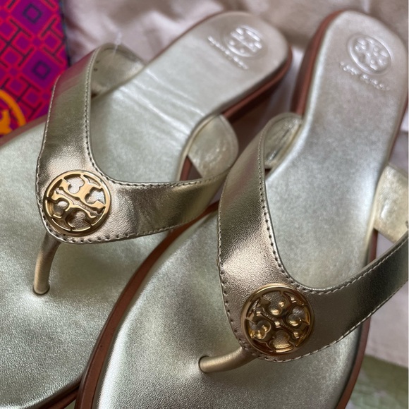 Tory Burch Metallic Gold Flip Flops - Picture 3 of 9